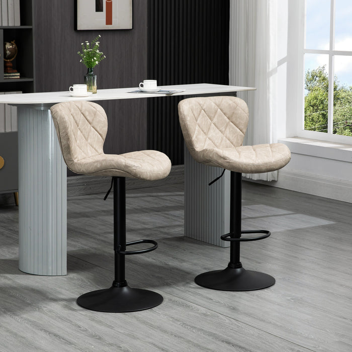 Adjustable Swivel Barstools Set of 2 - Height-Friendly, Footrest, Steel Frame, Diamond Pattern PU, Light Grey - Ideal for Kitchen Counter Seating