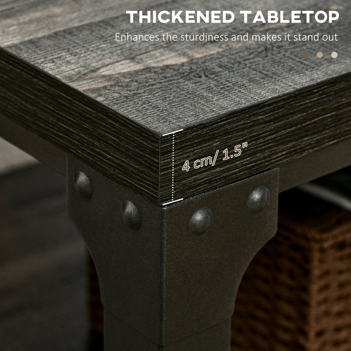 Dark Walnut Rustic Coffee Table with Thickened Top - Living Room Cocktail Table with Storage Shelf and Steel Frame - Elegant and Durable Furniture for Home Comfort