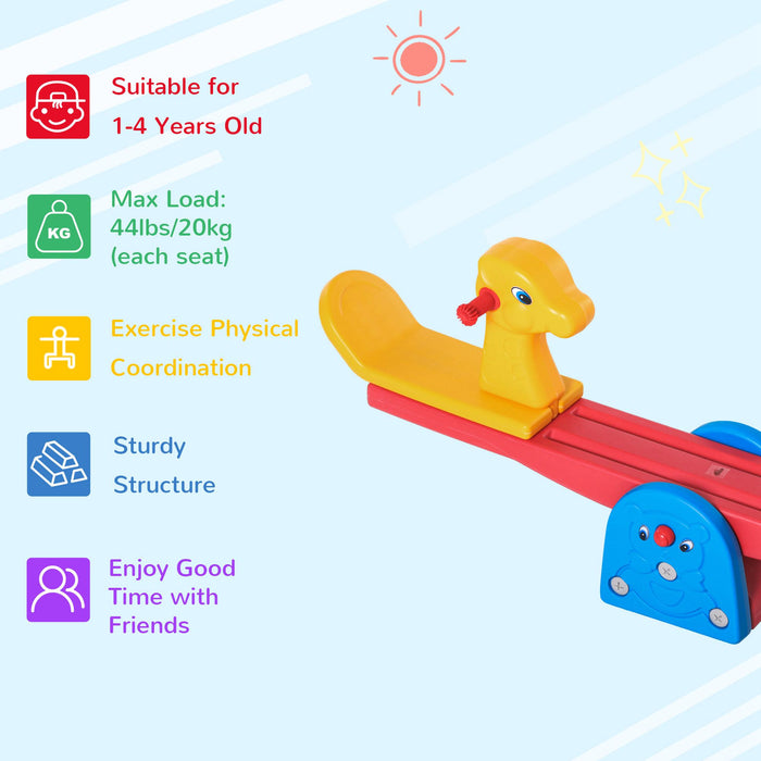 Kids Safe Teeter Totter Seesaw - 2 Seats with 360-Degree Rotation and Easy-Grip Handles - Perfect Backyard Play for Toddlers 1-4 Years Old, Multicolor