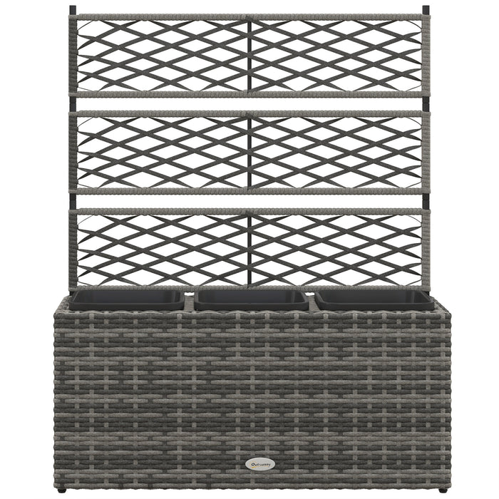 Garden PE Rattan Planter with Trellis - Free Standing Raised Flower Bed for Climbing Plants, 33L Capacity - Ideal for Outdoor Gardening, 84x30x107cm in Light Grey