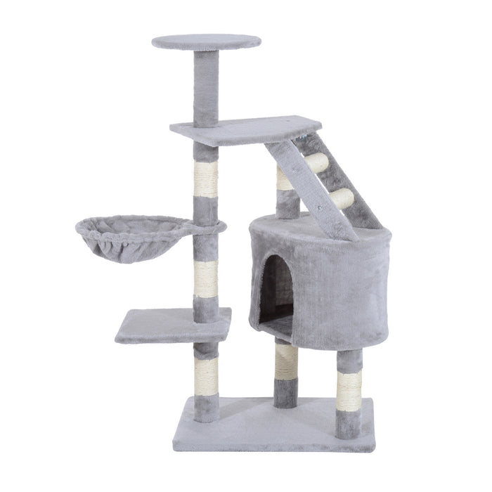 Cat Tree Scratching Post - Multi-Level Kitten Climb Activity Center with Play House - Ideal Pet Furniture for Play & Scratch for Cats (125cm, Grey)