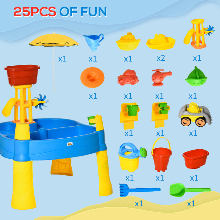 2 in 1 Sand and Water Play Table with Fun Accessories - Includes Adjustable, Colorful Parasol - Ideal for Creative Outdoor Play for Children