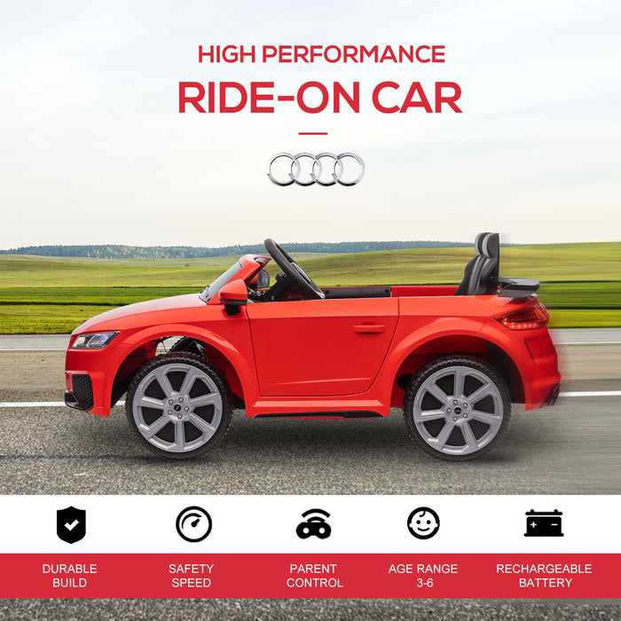 Audi TT RS Kids' Electric Ride-On Car - 12V Battery-Powered with Remote Control, Forward/Reverse, Lights, Horn, MP3, Seatbelt - Red Safe Driving Toy for Children