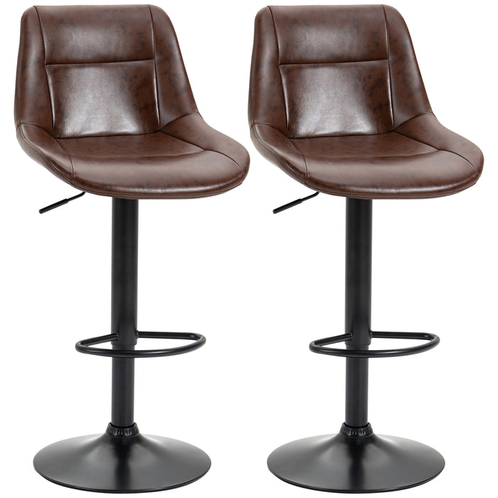 Modern Adjustable Bar Stools Set of 2 - 360-Degree Swivel, PU Leather Kitchen Stools with Footrest, Bar Height - Ideal for Kitchen Island, Home Bar, Brown
