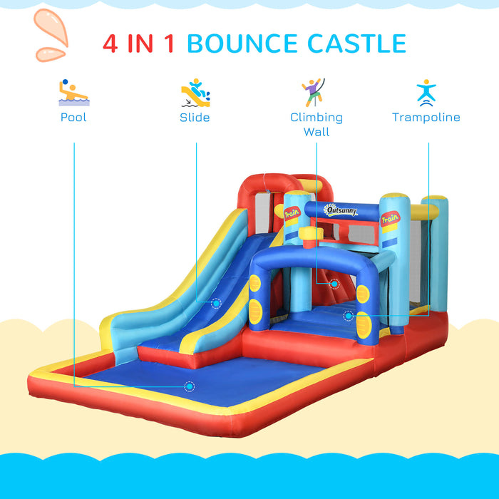 4-in-1 Inflatable Play Center - Bouncy Castle with Slide, Pool, Trampoline, Climbing Wall - Exciting Outdoor Fun for Kids