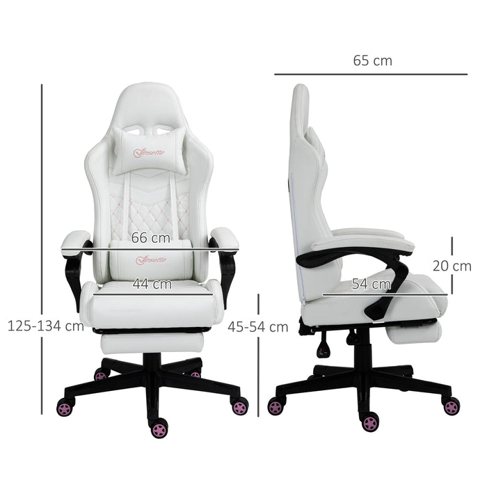 Ergonomic Racing Style Gaming Chair - Swivel Wheels, Adjustable Footrest, PU Leather Reclining Seat - Comfortable Home Office Gamers' Essential in White