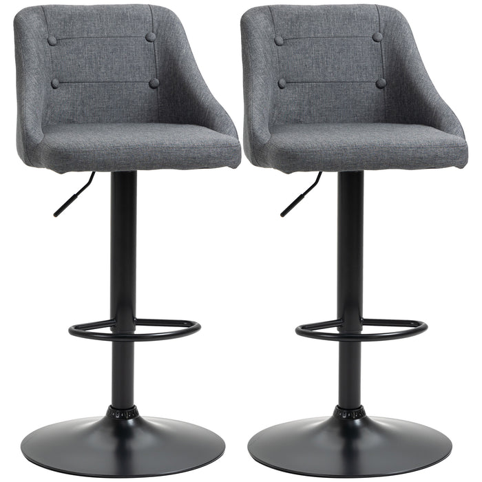 Adjustable & Swivel Dark Grey Barstools Set of 2 - Fabric Bar Chairs with Armrests, Footrests, and Back Support - Ideal for Kitchen Counters and Dining Areas