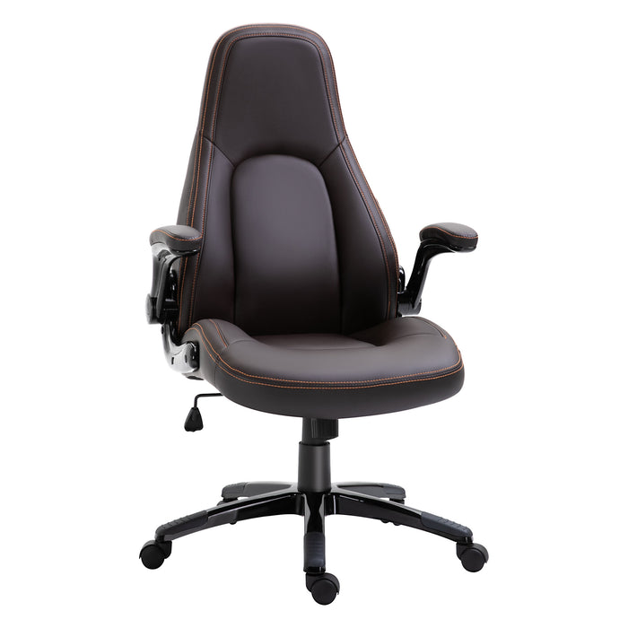 PU Leather Swivel Office Chair with Adjustable Height - Ergonomic Desk Chair with Flip-Up Armrests & Tilt Mechanism - Comfortable Seating for Home Office and Desk Work in Dark Brown