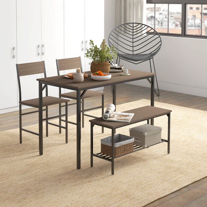 Modern Four-Piece Dining Set - Includes Spacious Table, Comfortable Chairs and Cozy Bench - Ideal for Family Meals and Gatherings
