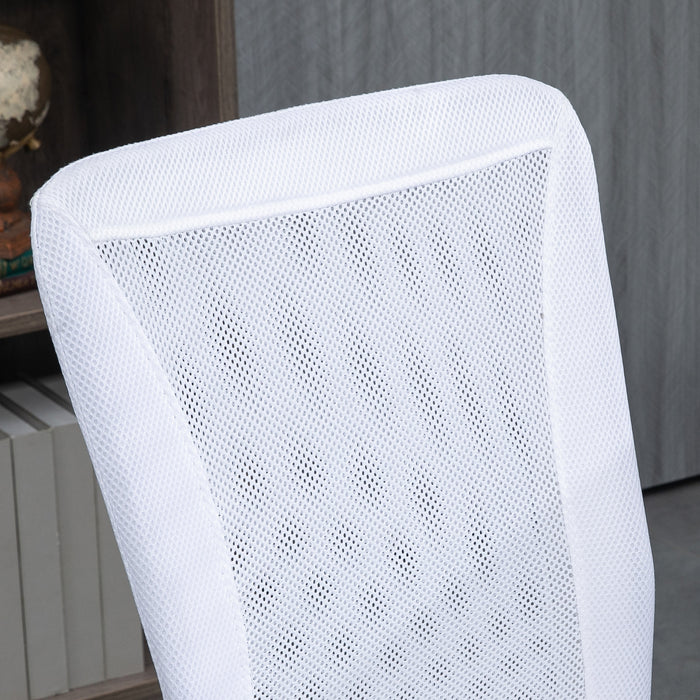 Mesh Swivel Office Chair with Adjustable Height - Armless Ergonomic Computer Desk Chair, White - Ideal for Comfortable Studying & Home Office Use