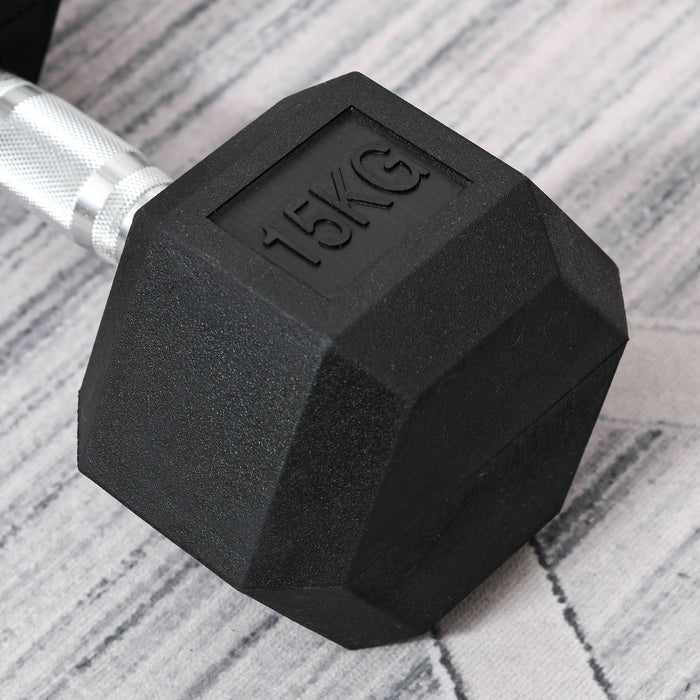 15KG Rubber Hex Dumbbell - Portable Hand Weight for Home Gym Workouts - Ideal for Fitness Enthusiasts and Strength Training