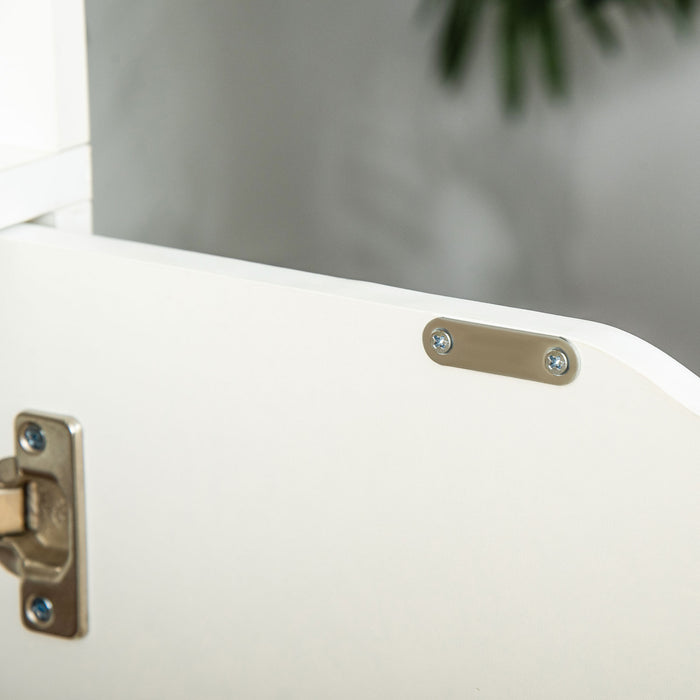 Modern White 2-Door Tall Bookcase with 4 Shelves - Contemporary Storage Cupboard and Display Unit for Living Room, Study, and Bedroom - Ideal Organizational Furniture for Home or Office