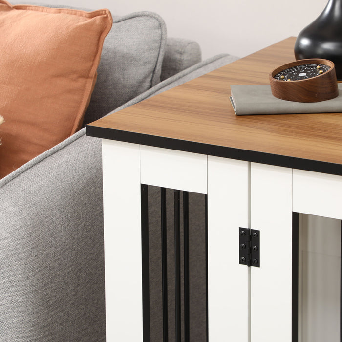 Dog Cage End Table with Wheels - Lockable Medium Dog Crate Furniture, 80x60x76.5cm, White - Stylish Pet Habitat for Home Convenience