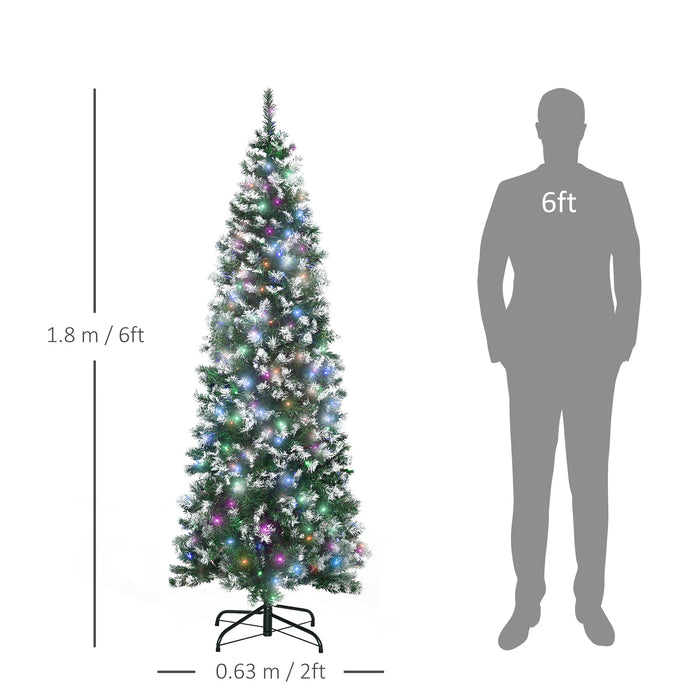 Slim Artificial Christmas Tree with Realistic Branches - 6-Foot Pre-Lit Pencil Design with 300 Colorful LEDs & 618 Tips - Perfect Xmas Decoration for Space-Saving Festivity