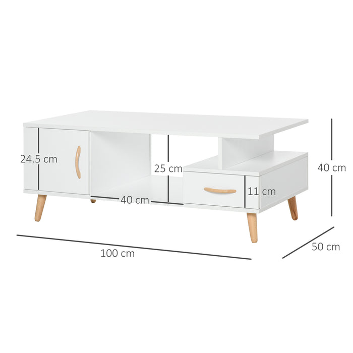Modern Minimalism Storage Coffee Table - Sofa Side Table with Shelf & Drawer, White - Ideal for Living Room and Reception Room Organization