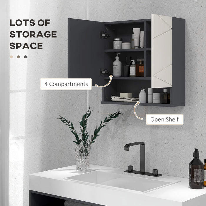 Wall Mounted Bathroom Mirror Cabinet - Adjustable Shelving and Spacious Storage, 55 cm Square in Light Grey - Ideal for Organizing Toiletries and Towels