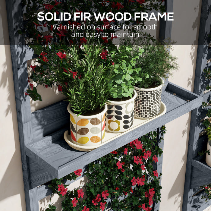 Fir Wood Plant Display Racks - Set of 2 Wall-Mounted Stands with Shelves & Slatted Trellis - Ideal for Patio, Balcony, Porch Greenery Showcase