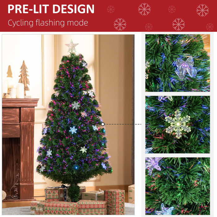 HOMCM 5FT Prelit Tree - Fiber Optic LED Artificial Christmas Tree with Foldable Feet - Festive Holiday Home Xmas Decor for Families