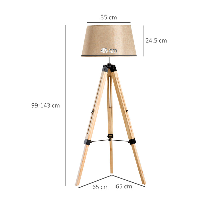 Adjustable Wooden Tripod Floor Lamp - Modern Design with E27 Bulb Compatibility, Cream Shade - Enhances Room Ambiance for Home & Office
