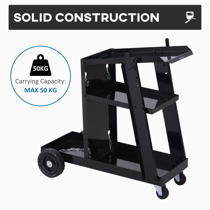 Welder Trolley Cart with Safety Chain - Durable Garage Cart for Gas Bottles, Equipped with Wheels - Black, Portable Organizer for Welding Professionals