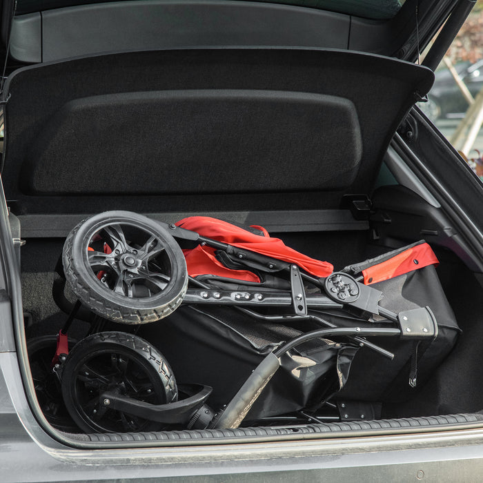 Oxford Cloth Pet Stroller - 3-Wheel Folding Dog Trolley in Red/Black - Convenient Pet Transport for Walks and Travel