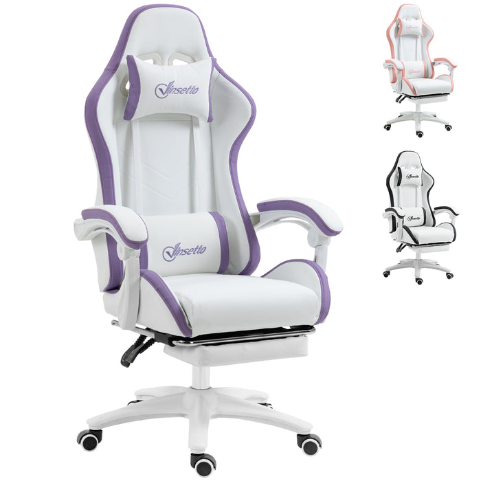 Ergonomic Racing-Style Gamer Chair - PU Leather Reclining Seat with 360 Swivel, Footrest, Detachable Headrest & Lumbar Support - Ultimate Comfort for Gaming & Office Work, Vibrant Purple