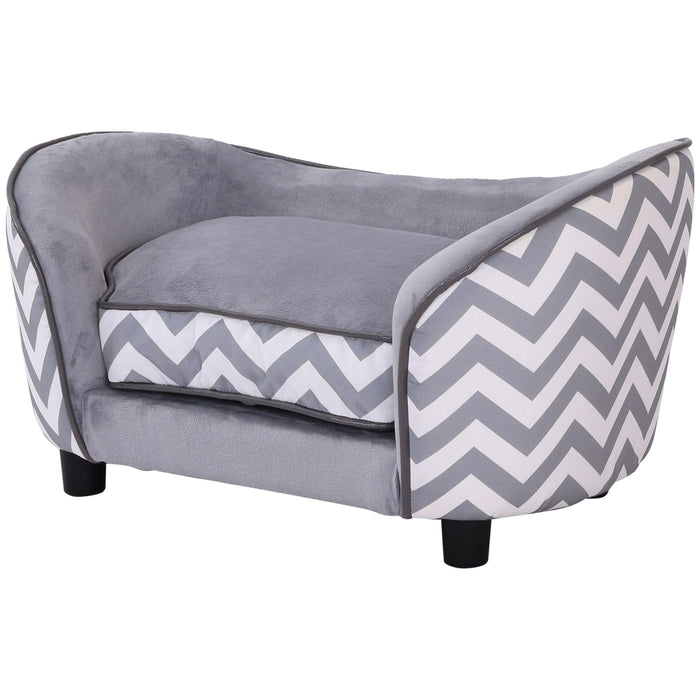 XS Dog Sofa Bed - Plush Pet Couch with Removable Sponge Padded Cushion, Grey - Ideal Comfort for Small Breed Dogs