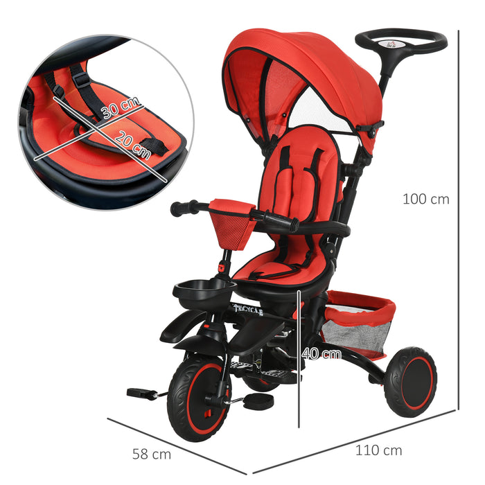 7-in-1 Kids Tricycle - Rotatable Seat, Adjustable Handle, Safety Harness, Detachable Canopy, Semi-reclining Footrest - Versatile Baby Trike for Active Toddlers