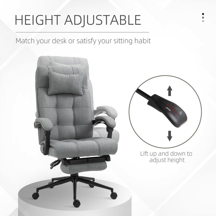 Ergonomic Office Chair with Footrest - Adjustable Armrests, Lumbar Support & Headrest in Light Grey - Ideal for Extended Desk Work & Improved Posture