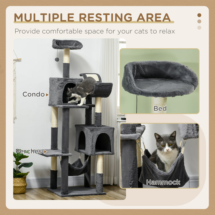 177cm Multi-Tier Cat Condo - Indoor Climbing Tower with Scratching Posts, Lounge Hammock, and Perches - Ideal for Playful Kittens and Adult Cats