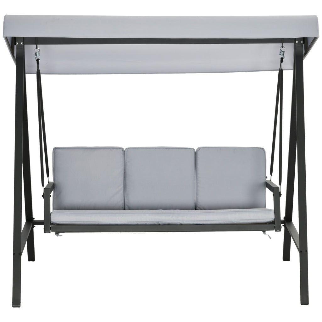 Outdoor 3-Seater Swing Chair with Steel Frame - Adjustable Canopy & Removable Cushions, Grey Hammock Bench - Perfect for Patio, Garden or Backyard Relaxation
