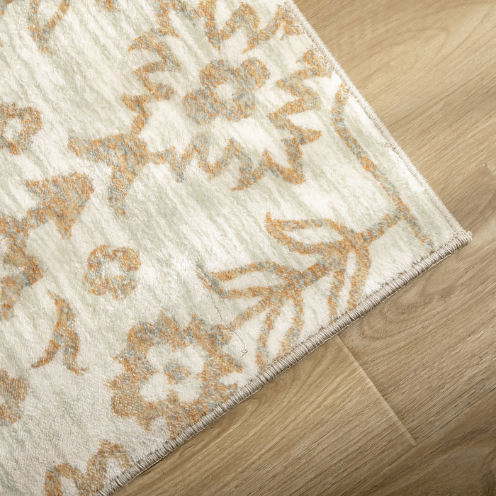 Floral Pattern Beige Area Rug - Decorative Carpet for Home Interiors - Ideal for Living Room, Bedroom, and Dining Room, Size 230x160cm