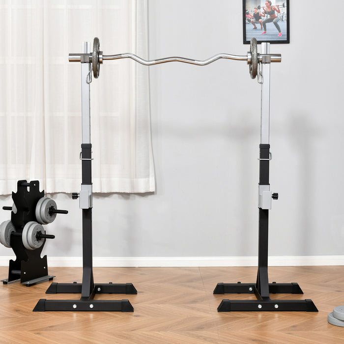 Adjustable Barbell Squat Rack (2 Pairs) - Portable Stand with Wheels for Weight Lifting and Bench Press - Ideal for Home Gym Fitness Enthusiasts