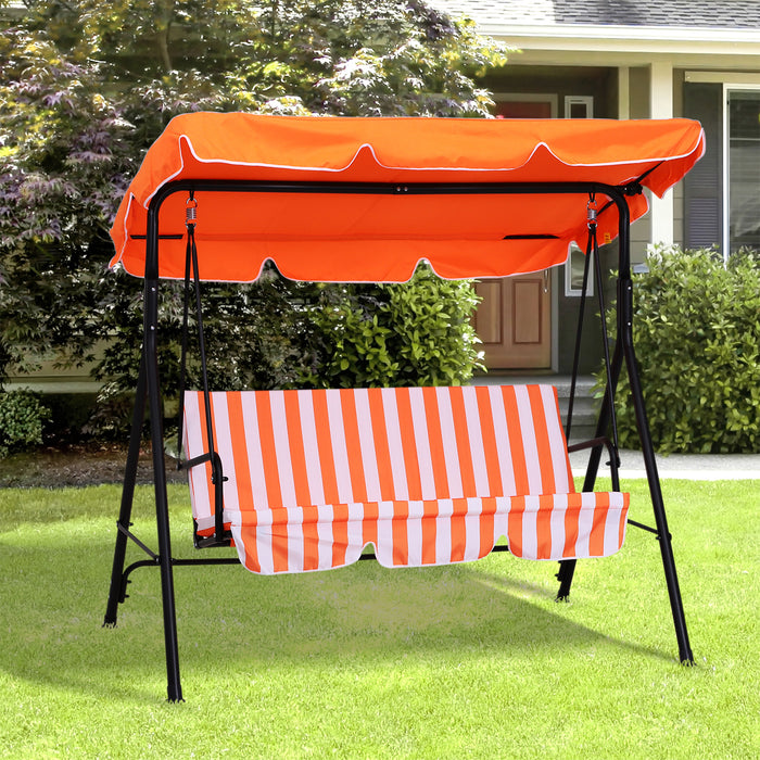 Heavy-Duty 3-Seater Canopy Swing Chair - Garden Rocking Bench with Metal Frame and Orange Top Roof - Ideal Outdoor Patio Furniture for Relaxation