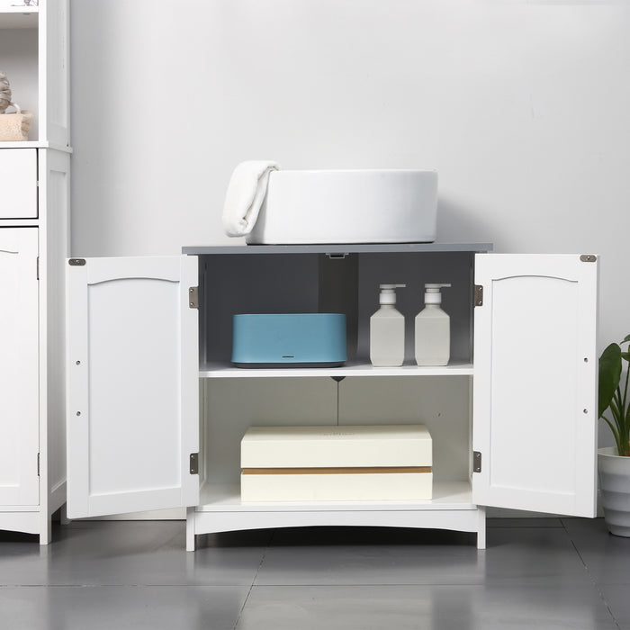 Modern Pedestal Bathroom Cabinet - Double Door Under Sink Vanity Unit with Adjustable Shelves - Elegant Storage Solution for Space Optimization