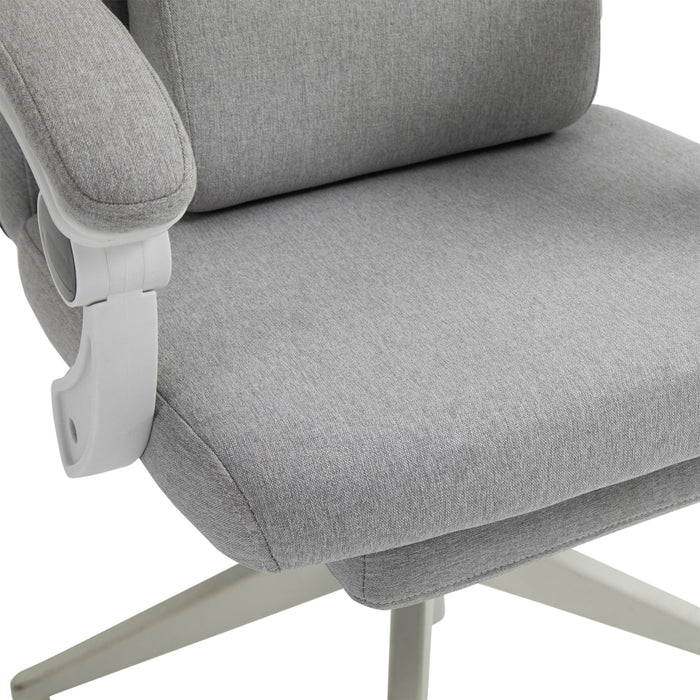 Adjustable Swivel Home Office Chair with Manual Footrest - Ergonomic Recliner Seat with Padding, Armrests, and 2 Pillows in Modern Grey - Ideal for Comfortable Working and Relaxation