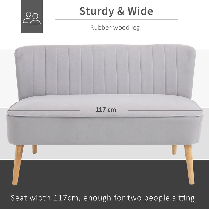 Velvet Double-Seater Couch with Wooden Frame - High Back, Foam Padded Comfort Sofa in Elegant Grey - Ideal for Compact Living Spaces and Cozy Seating