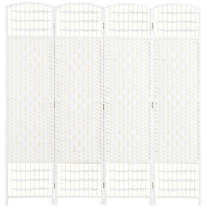 4-Panel Freestanding Room Divider - Privacy Screen Folding Partition for Living Space and Office - Bedroom and Living Room Separator, 160x170cm, White
