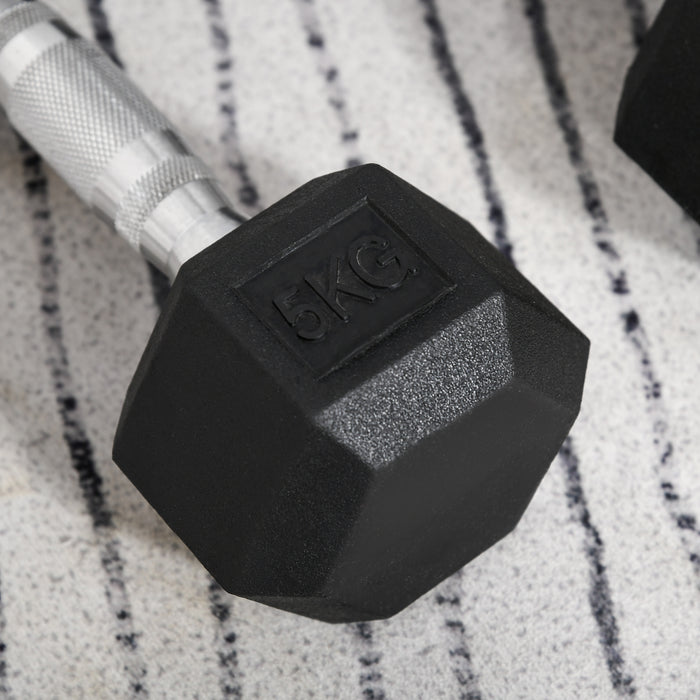 Rubber Hex Dumbbell Set - 2 x 5kg Sports Hex Weights for Fitness & Weight Lifting - Ideal for Home Gym Exercise Training
