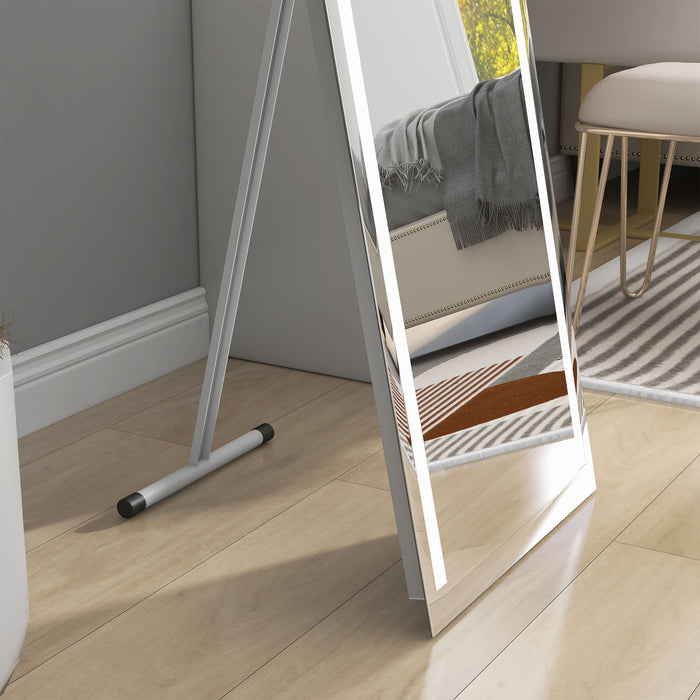 LED-Lit Standing Dressing Mirror - Bedroom Wall Mirror with Dimmable & 3-Color Lighting Options - Ideal for Fashion Enthusiasts & Space-Saving Design