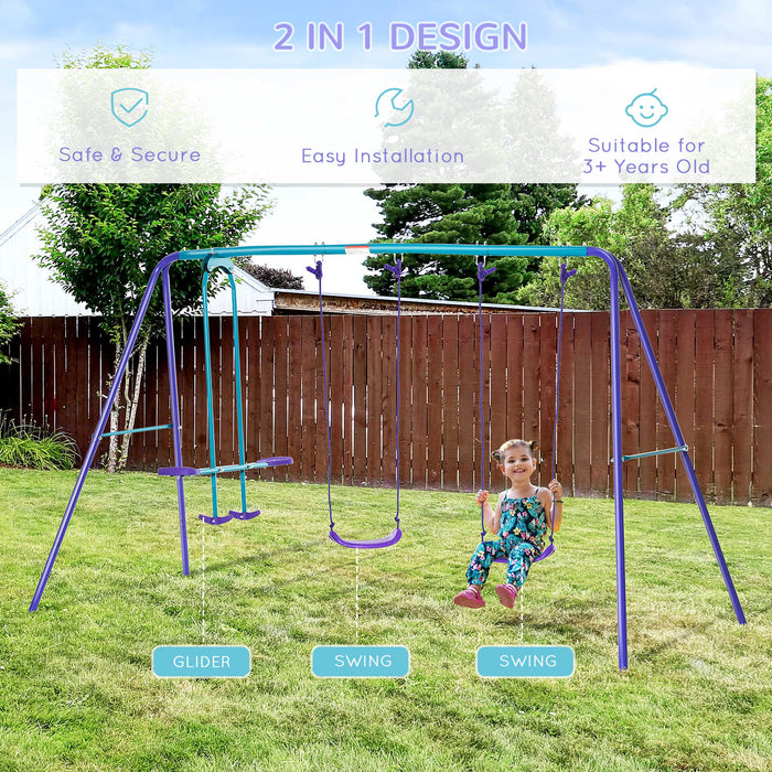 Heavy-Duty A-Frame Swing Set with Height Adjustability - Includes Metal Glider, 2 Swing Seats for Kids - Perfect for Outdoor Family Fun and Backyard Play