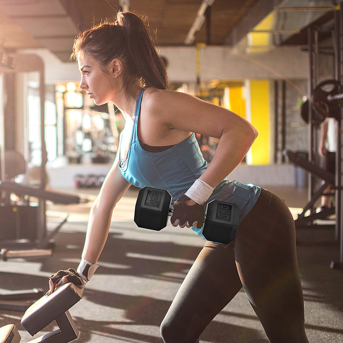 20KG Rubber Hex Dumbbell - Portable Hand Weight for Home Gym & Fitness Workouts - Ideal for Muscle Toning and Strength Training