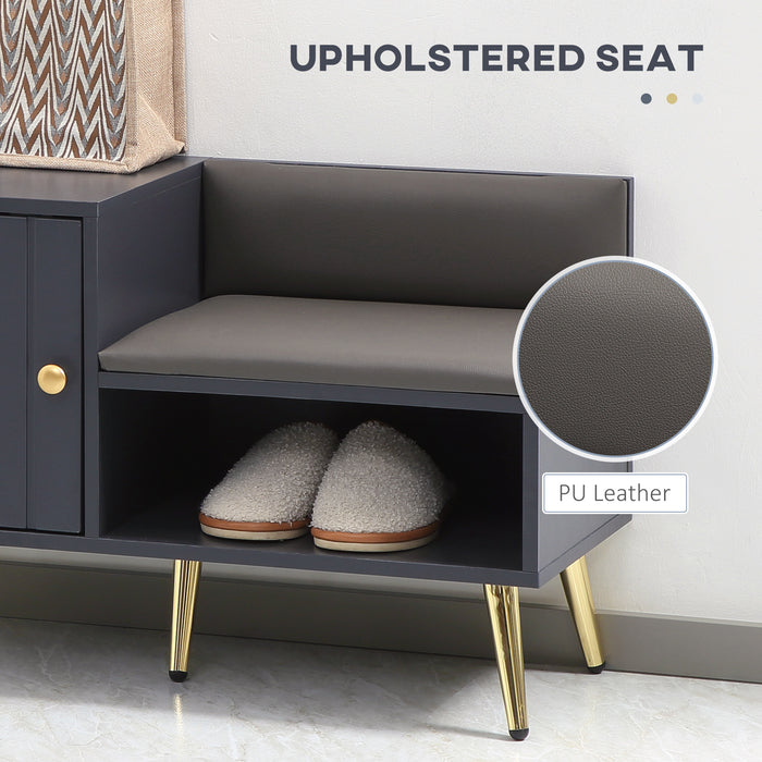 Storage Shoe Bench with Seating Cushion - Open Compartment & Table Top Design for Entryway Organization - Ideal for Hallway Clutter Management in Grey