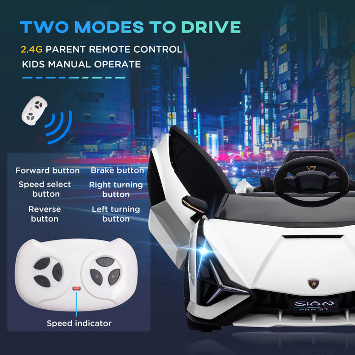 Lamborghini SIAN Kids Ride On Car - 12V Battery-Powered Electric Toy with Remote Control, Lights & MP3 - Ideal for 3-5 Year Olds, Sleek White Design