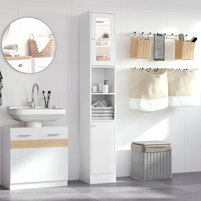 Freestanding Tall Bathroom Cabinet with Mirror - Adjustable Shelving and Mirror-Tallboy Storage Unit - Ideal for Organizing Toiletries and Linens