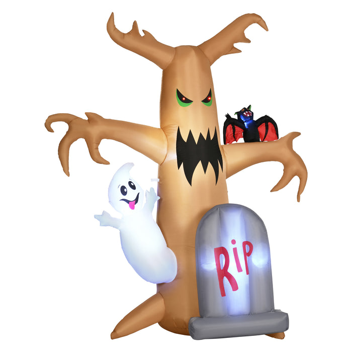 8ft Inflatable Halloween Ghost Tree with Tombstone - White Ghost Decor, LED Lit Blow-Up Outdoor Display - Quick Setup for Spooky Yard Ambiance
