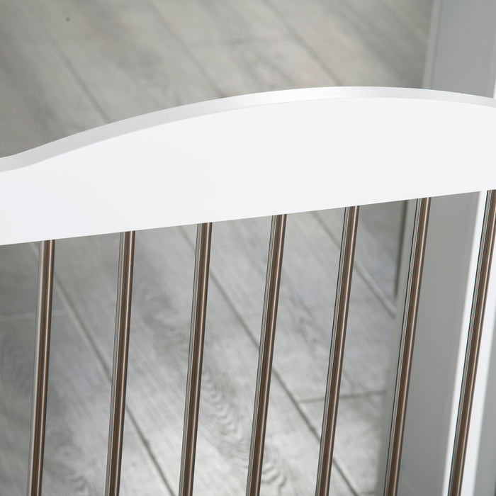 Foldable Wooden Dog Gate with Support Feet - Freestanding Pet Barrier for Doorways, Stairs, Halls - Ideal for Containing Pets Safely in White