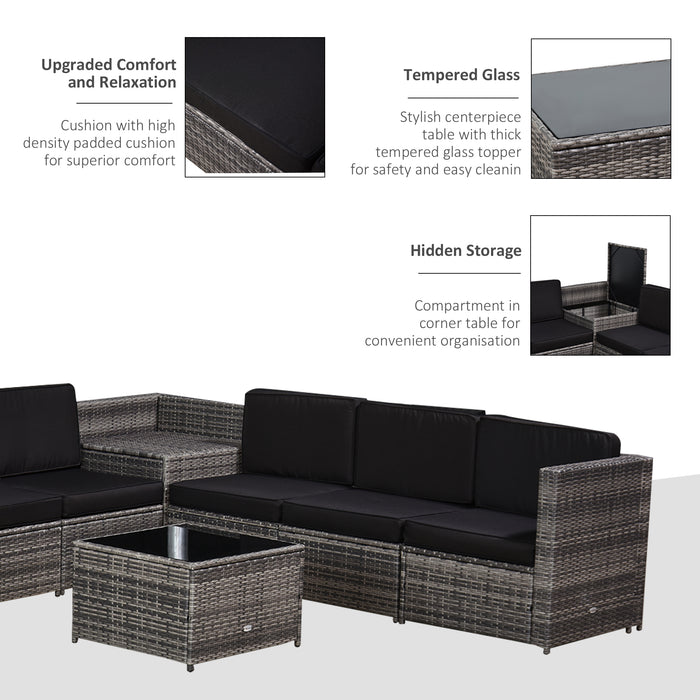 6-Seater Rattan Sofa Set - Outdoor Patio Furniture with Table and Cushions, 8 Pieces - Ideal for Garden Seating and Dining