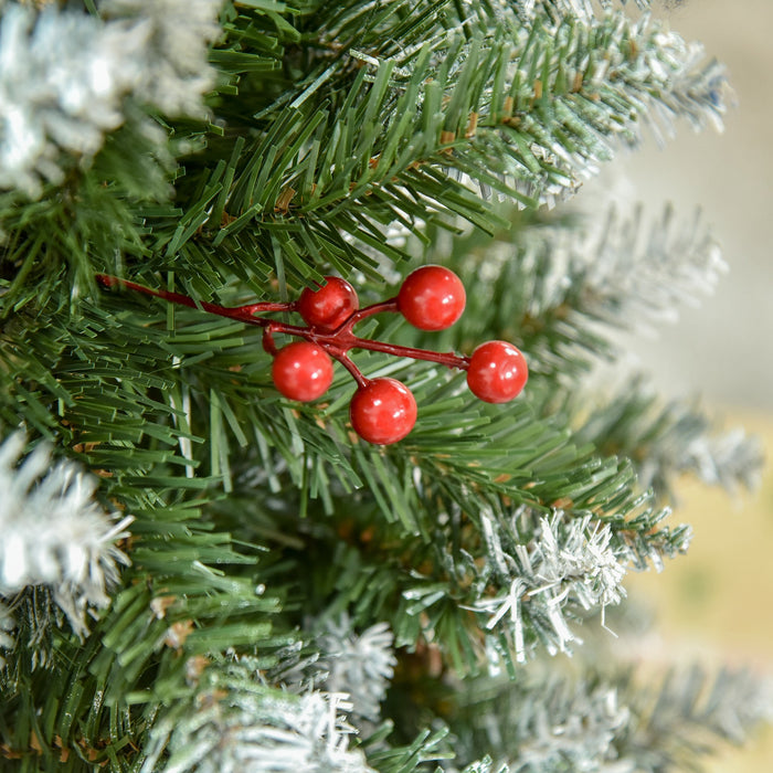 5FT Green Pencil Christmas Tree - Adorned with Red Berries and Pinecones, Foldable Base - Space-Saving Festive Decor for Home Interiors