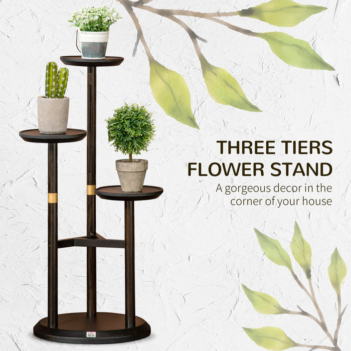 3-Tier Bamboo Plant Shelf Rack - Dark Walnut Indoor & Outdoor Display Stand, 46x46x86cm - Ideal for Home & Garden Decor and Plant Lovers
